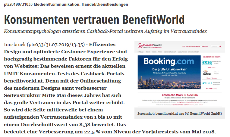 UMIT: Großes Vertrauen in BenefitWorld